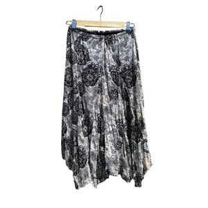 Vintage Fashion Bug Black and White Lace Print Midi Skirt